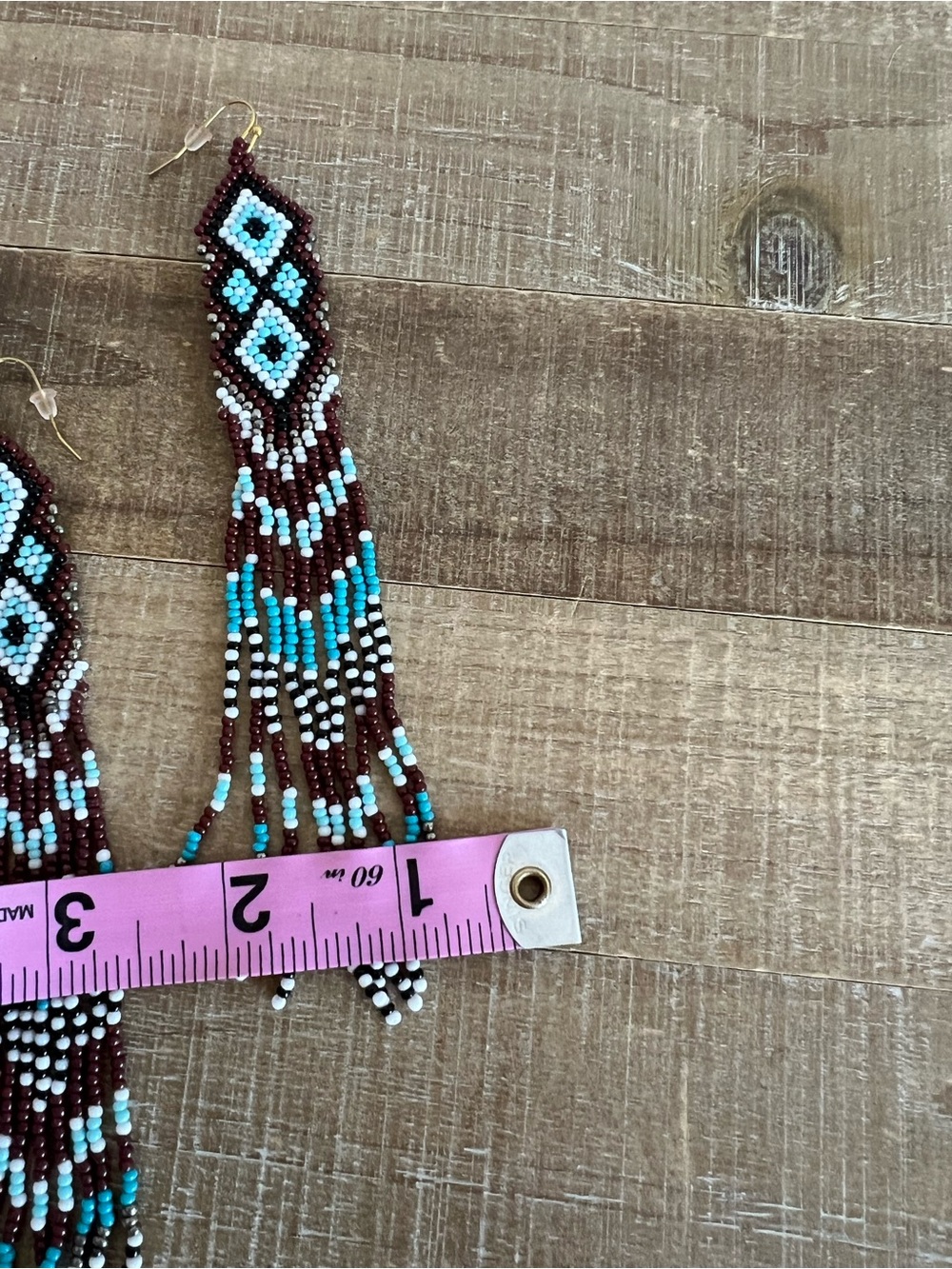 Western Beaded Long Earrings Brown Blue Beaded boho jewelry gift tassel New - Picture 5 of 7